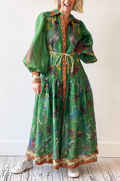 Lily - Heaven Bird Print Balloon Sleeve Dress